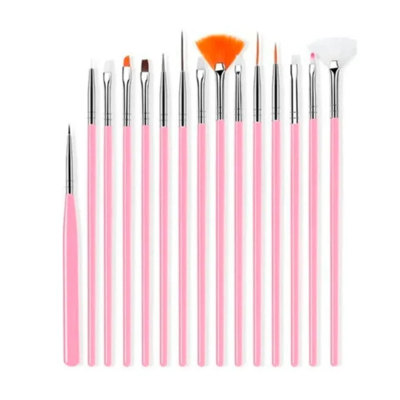 Kit Completo com 14 Pincéis para Nail Designer Profissional