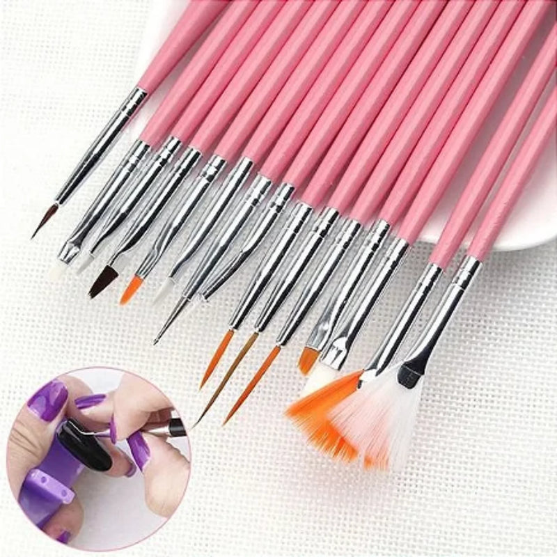 Kit Completo com 14 Pincéis para Nail Designer Profissional